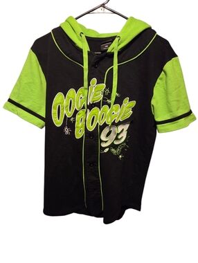 WOMENS SMALL Nightmare Bfore Christmas Short Sleeve Hooded Baseball Shirt Size S